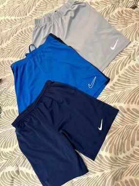 Nike Dri-FIT Athletic Shorts Bundle - Gray, Navy, Bright Blue - Kids Large